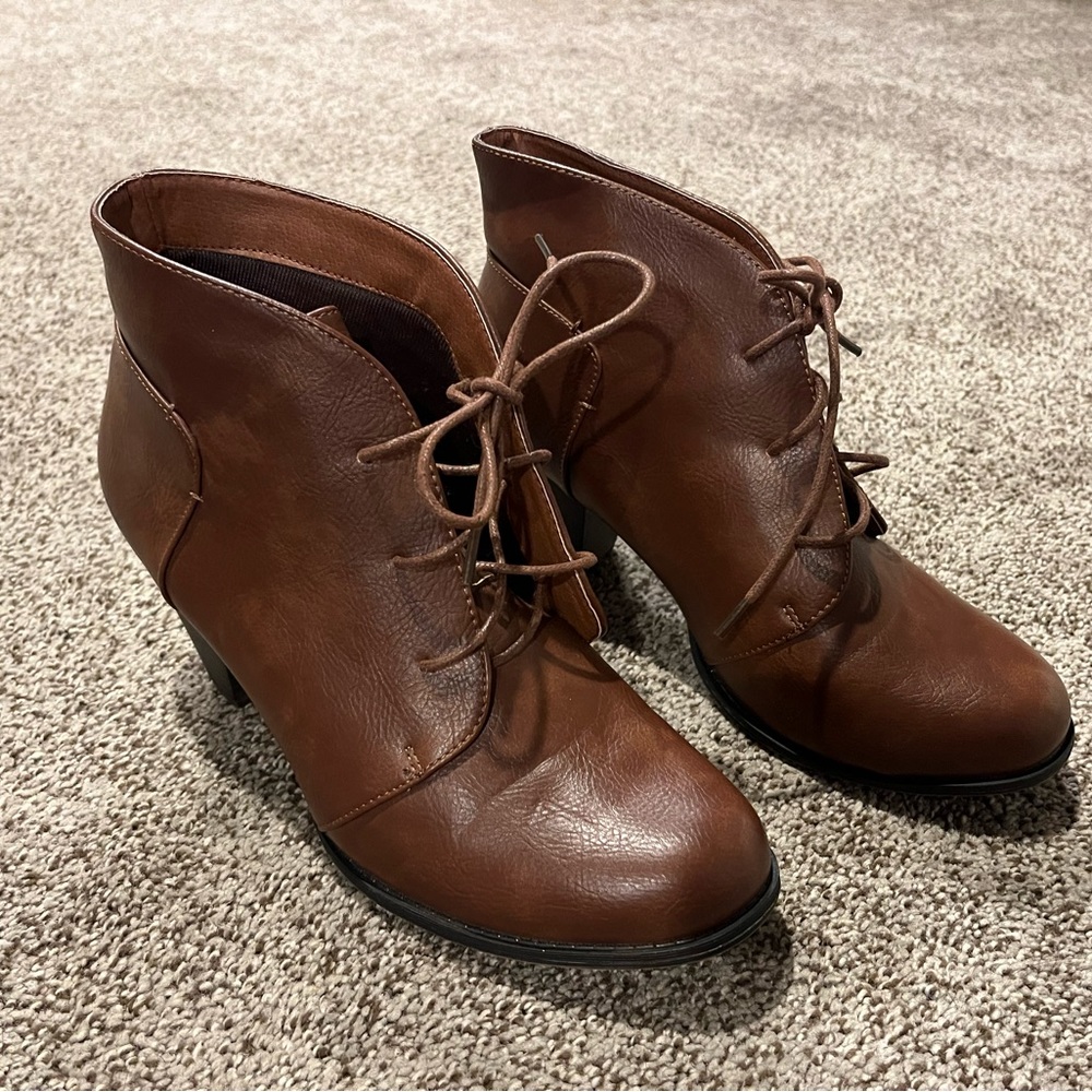Brown Lace-up Booties